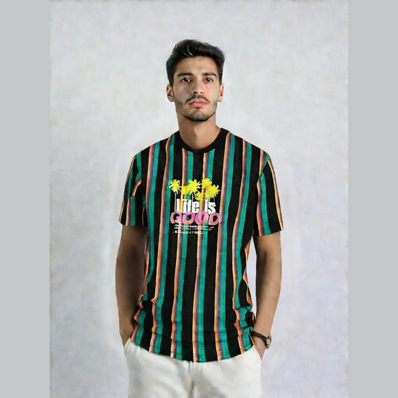 Reason Men's Multicolor Striped 'Life Is Good' T-Shirt – Size M - Picture 1 of 9